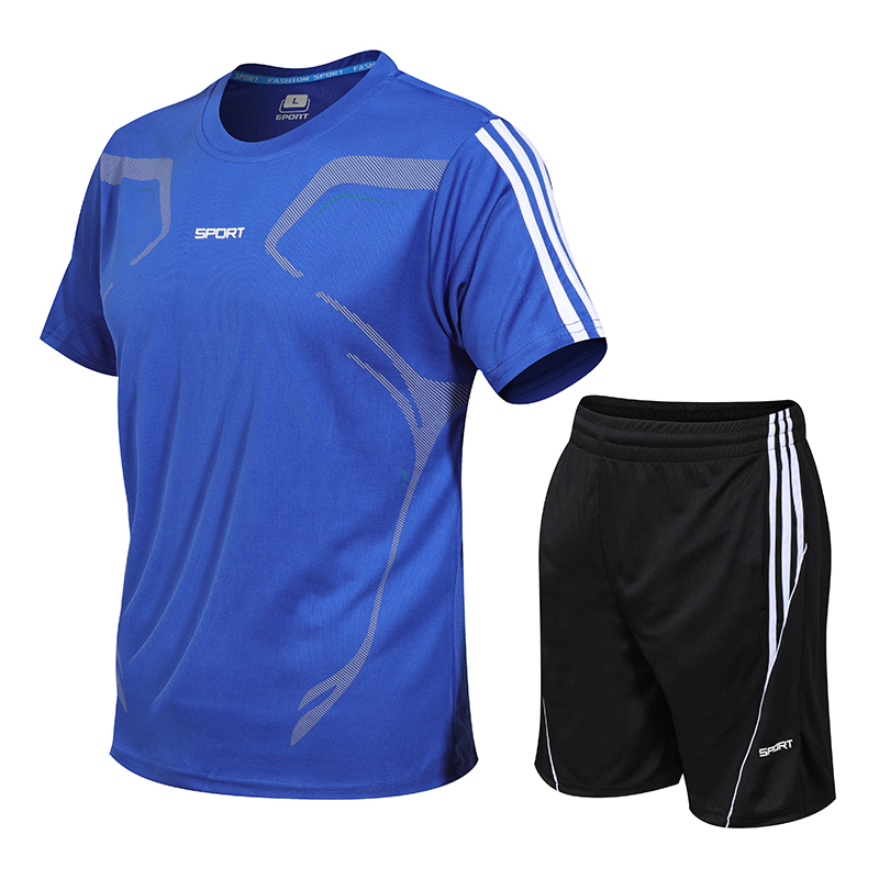 2 Pcs/Set Men's Tracksuit Gym Fitness badminton Sports Suit Clothes Running Jogging Sport Wear Exercise Workout set sportswear 902blue