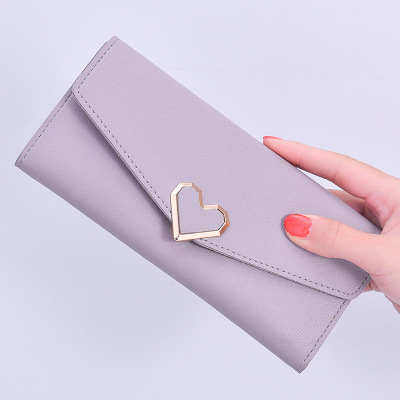 BPC2260 Women's New Long Heart Buckle Wallet with Three Fold Soft Face Zero Wallet