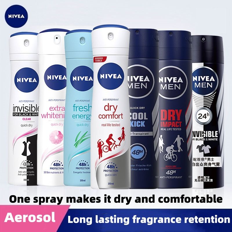 Nivea 150 ml antiperspirant spray, refreshing aerosol, underarm odor suppression, sweat suppression and dry fragrance CRRSHOP deodorant perfume dew, exercise to eliminate sweat smell, suppress sweat and refresh body