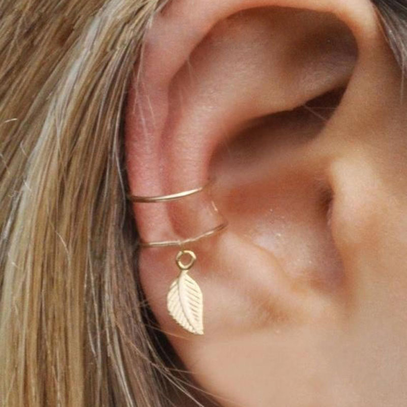 F1918 Ear Cuff Gold Plated Leaves Non-Piercing Ear Clips Fake Cartilage Earrings Clip Earrings For Women Men Jewelry Gifts