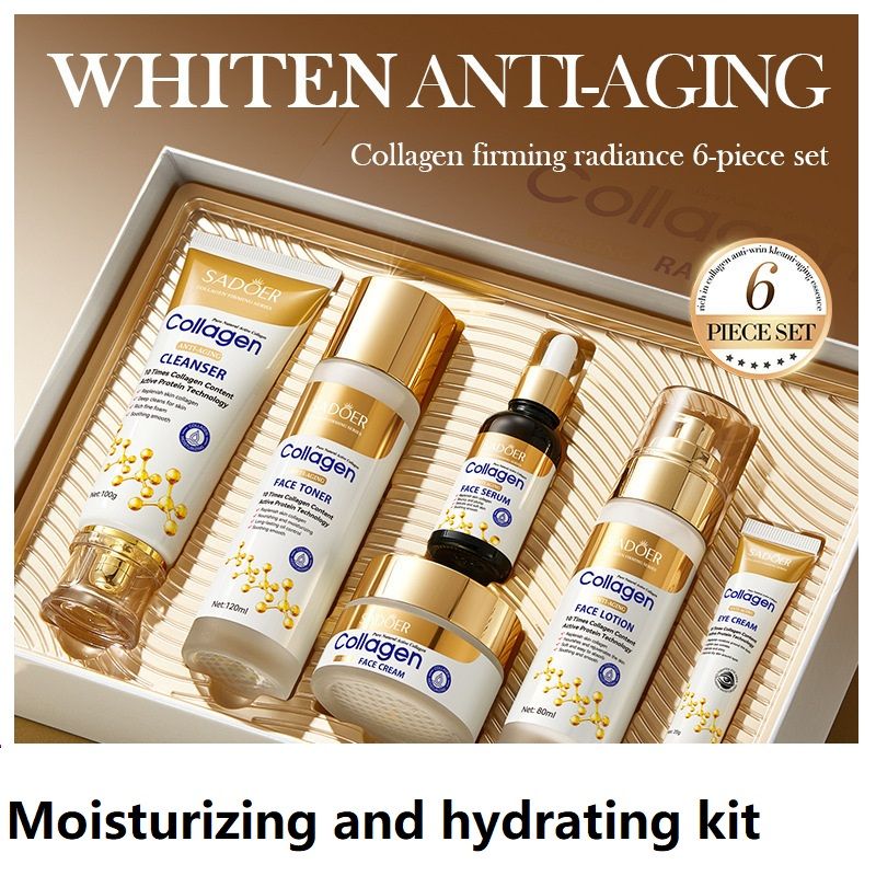 SADOER Collagen Anti-Aging 6-Piece Skincare Set, Complete Facial Care Kit with Cleanser, Toner, Serum, Lotion, Cream & Eye Cream, Hydrating, Firming & Nourishing Routine for Mature Skin