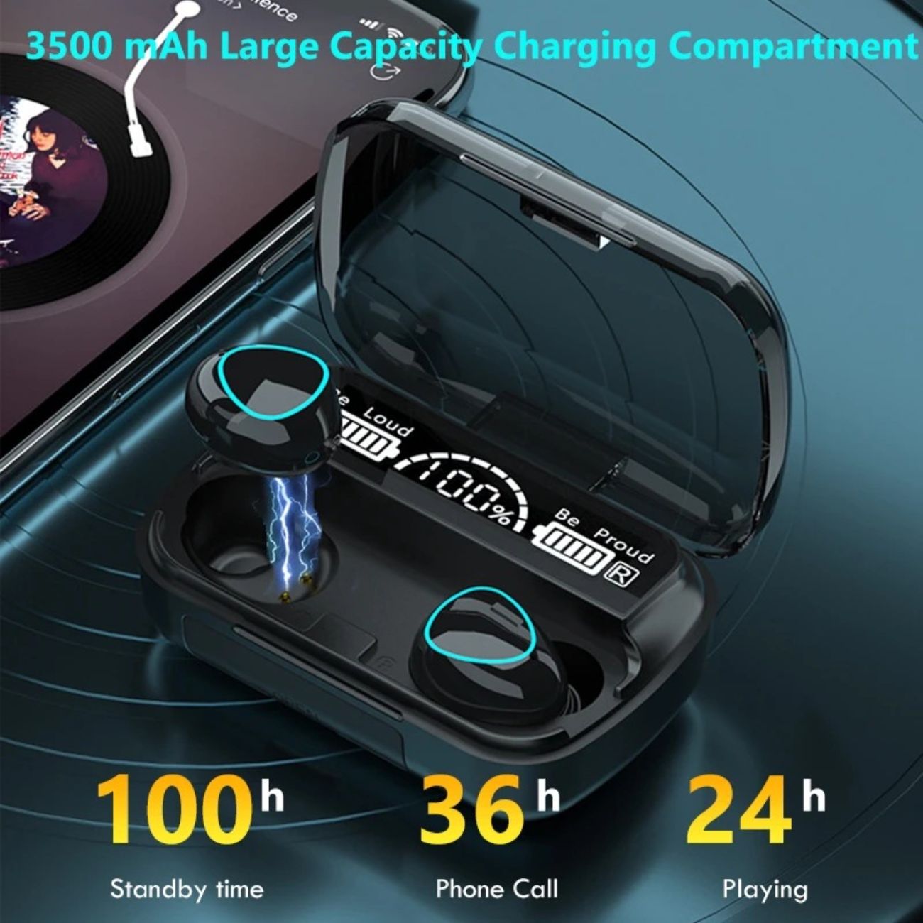 Bluetooth Earbuds with Long Battery Life, Large Capacity, Wireless, Noise-Canceling, Gaming TWS Earbuds for Esports and Sports, In-Ear