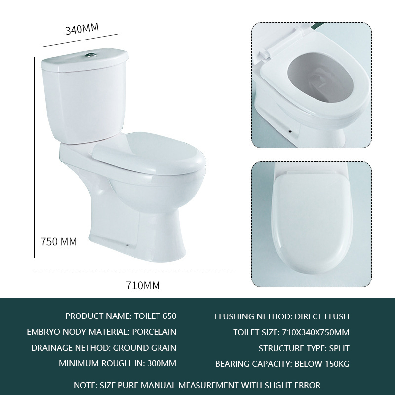 No. 650 Dual Flush Two-Piece Elongated Toilet with Comfort Seat Height, Soft Close Seat Cover, High-Efficiency Supply, and White Finish Toilet Bowl