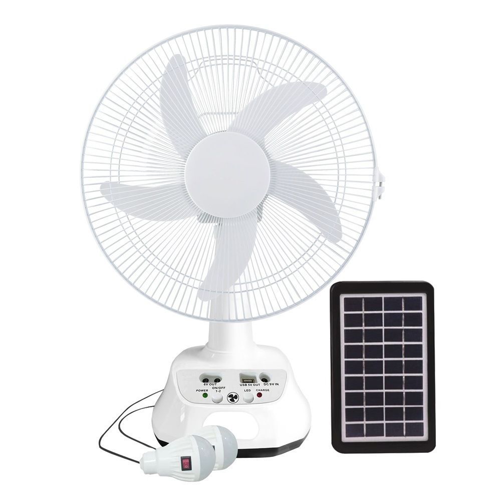 14” Oscillating Fan solar panel fan with bulb rechargeable table fan emergency fan