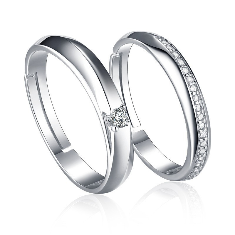 TL-102 925 Sterling Silver Couple Rings, Opening Adjustable Eternity Promise Engagement Wedding Statement Rings Simple Jewelry Gifts for Women Girls Men BFF
