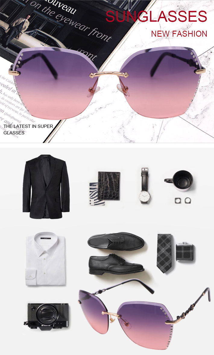 956 Fashion Lady Sun Glasses Rimless Rhinestone Decor Women Sunglasses Vintage Alloy Frame Butterfly Classic Brand Designer Shades