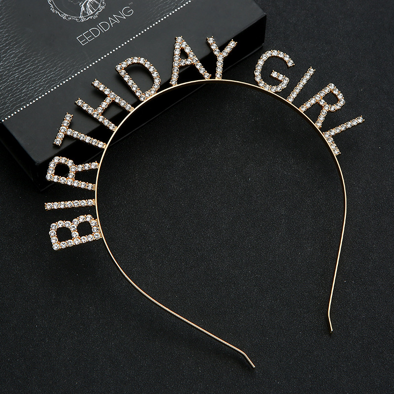 Sparkly Rhinestone Girl Party Birthday Headband Birthday Headpiece Tiara Satin Sash for Party Decorations Supplies