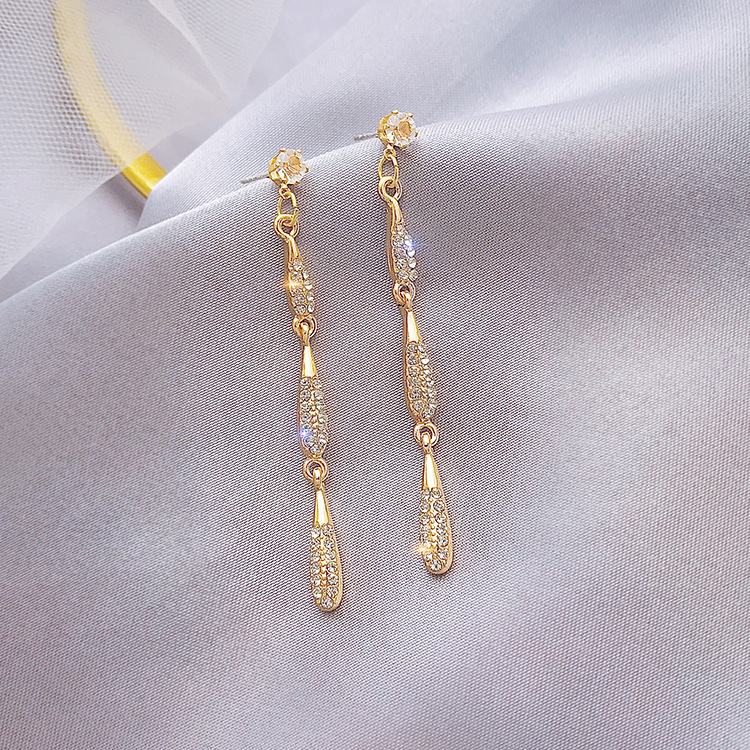 M1078 Water Drop Zircon Long Earrings Diamond Tassel Pendant Cubic Gold Drop Earrings