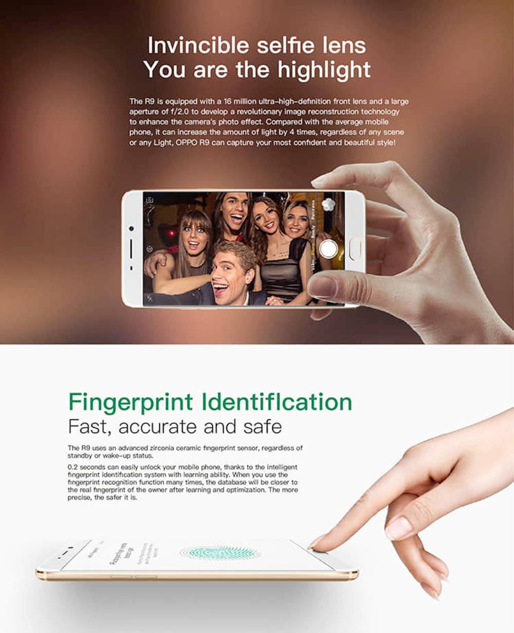 OPPO R9 oppor9 (F1s, F1, f1plus) - 5.5'', 64GB + 4GB, 3350mAh 16mp + 16mp, 4G dual sim Original OLED Smartphones Fashion Phones Fingerprint Unlock Phones
