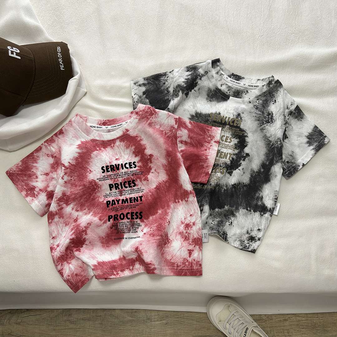 Summer children's pure cotton short sleeved T-shirt tie dyed ink style cotton T B87

