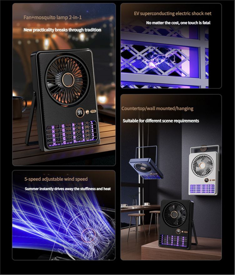 Indoor bedroom air conditioner fan mosquito killer lamp portable outdoor camping fan can be placed or hung two-in-one desktop fan mosquito killer lamp