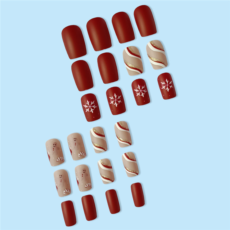 24pcs Small Floral Printed False Nails Patch Glue Type Short Paragraph Fashion Manicure Natural Artificial Ballerina Fake Nails christmas gift nails 