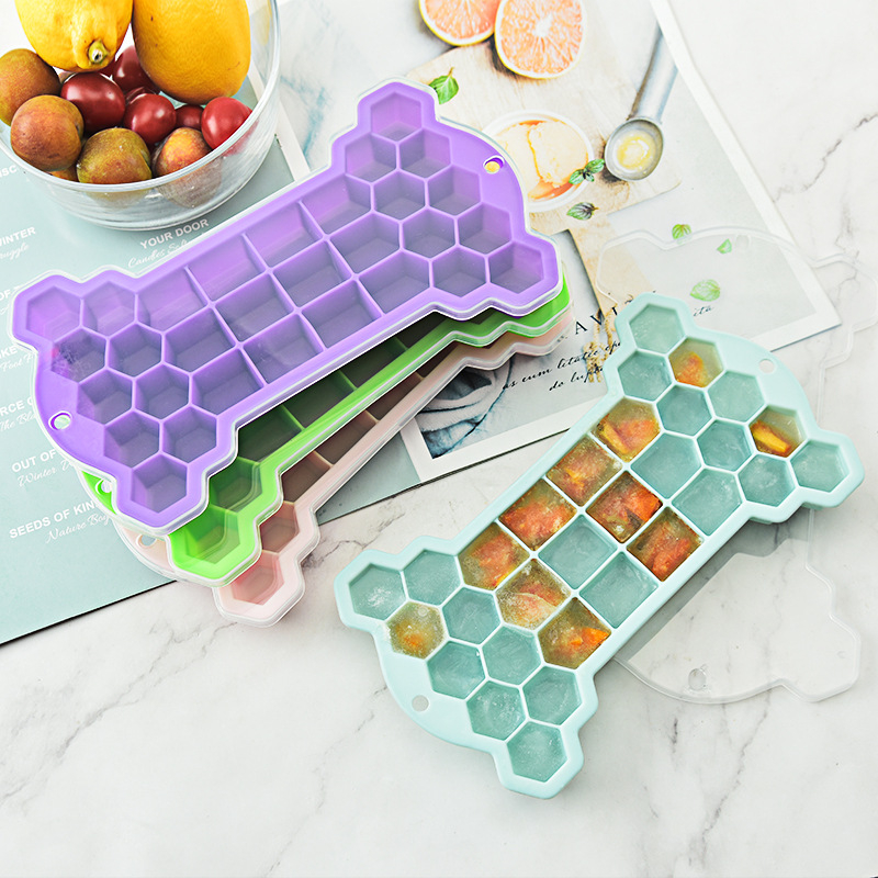Ice Cube Tray with Lid, Silicone Bone Shaped Ice Tray, Honeycomb Ice Mold