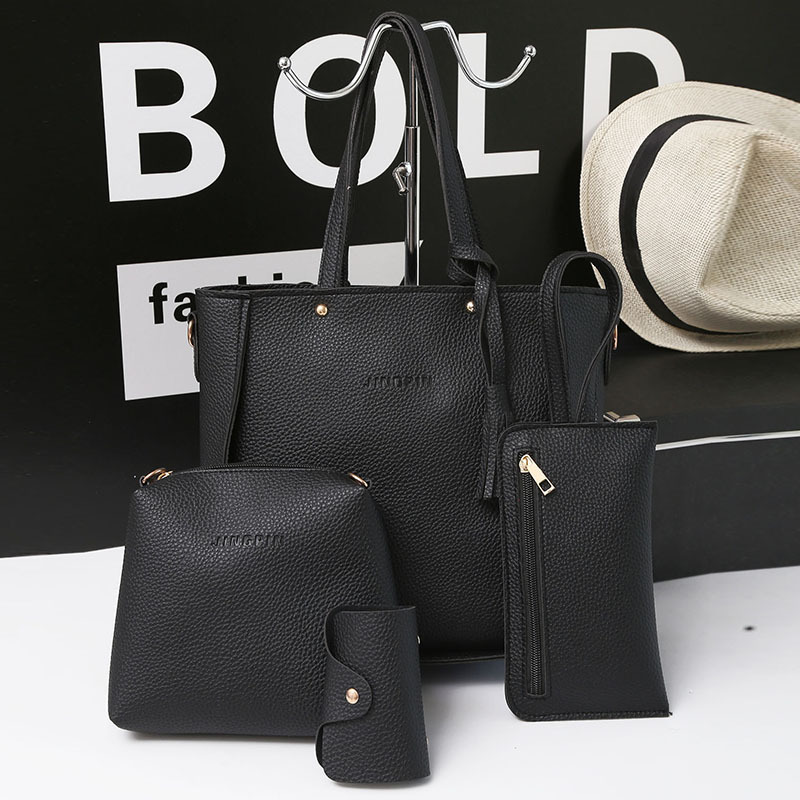 Female Baodan Shoulder Tide Korean Style Bag Handbag Boutique Four-piece Lychee Pattern