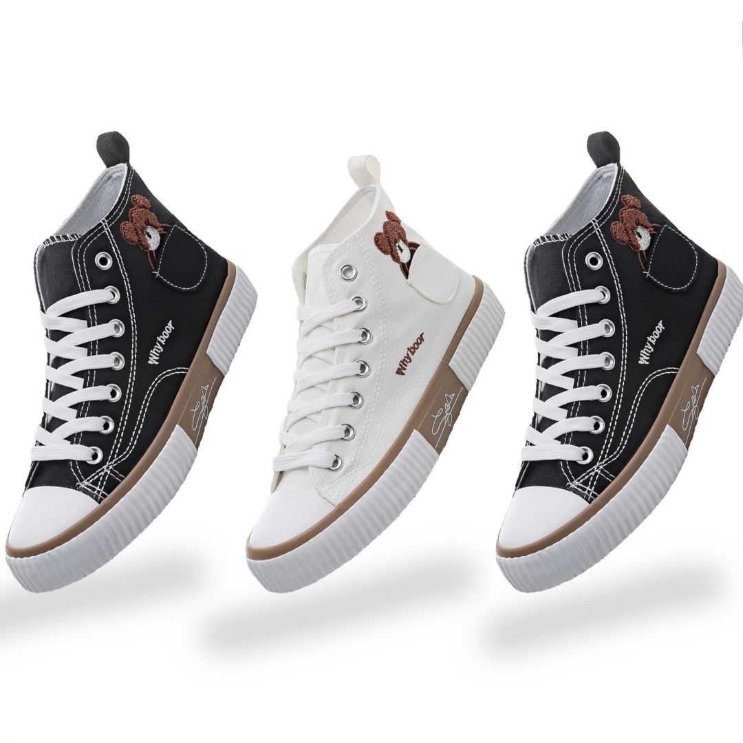 Canvas Shoe Woman Canvas Shoe Lady Little Bear High Top Shoes Lace up Canvas Shoes Board Shoes Plus Size Women's Shoes