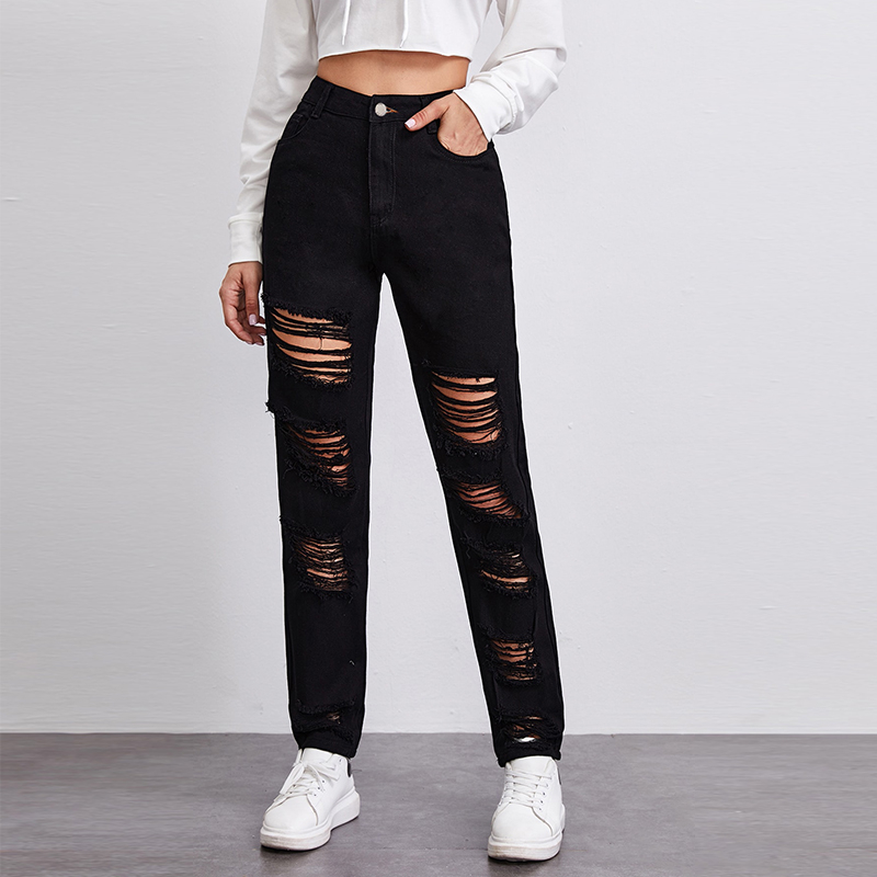 CL866-1 Women's Ripped Boyfriend Jeans Distressed Denim Length Jeans