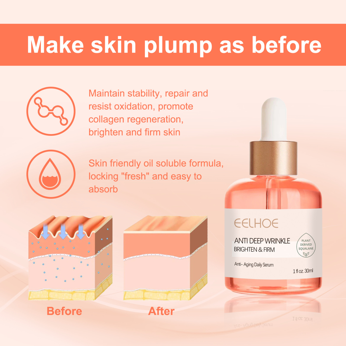 Deep Anti Wrinkle Serum Rose Oil VC Anti-Aging Essence Improve Fine Lines Lifting Shrink Pores Moisturize Face Skin Care
