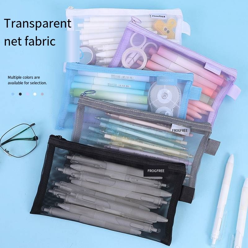 Transparent Mesh Pencil Case, Large Capacity Stationery Bag, Simple Aesthetic Design, Dirty Resistant Breathable Mesh Pouch, Lightweight Clear Pen Bag for School Students Daily Supplies