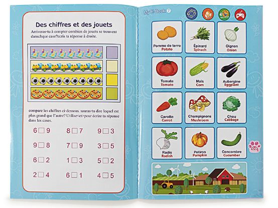 French English Spanish Arabic Talking Learning Book for Kids 2 3 4 5 6 Years Old, Learn French Interactive Audio Sound Books for Toddlers, Francais Educational Electronic Toys, Bilingual Musical Toy New French English finger-pointing reading children's smart learning toy voice calligraphy e-book