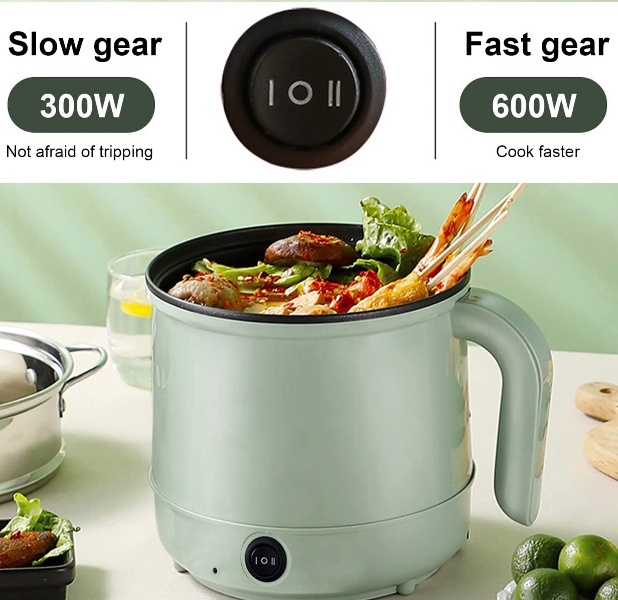 Electric Hot Pot,1.8L Household Rapid Noodles Cooker, Electric Cooker,Multifunctional Cooking Pot，Frying Pan,Mini Steamer,Non-Stick Casserole，Mini Multi-Cooker for Pasta Noodles, Soup, Boiled Eggs, Vegetables, Meat 