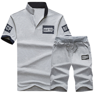 802 2Pcs Men Tracksuits Summer Short Sleeve Tee Shirt Shorts Set Slim Fit Sporting Suit Masculino Two Pieces Sets