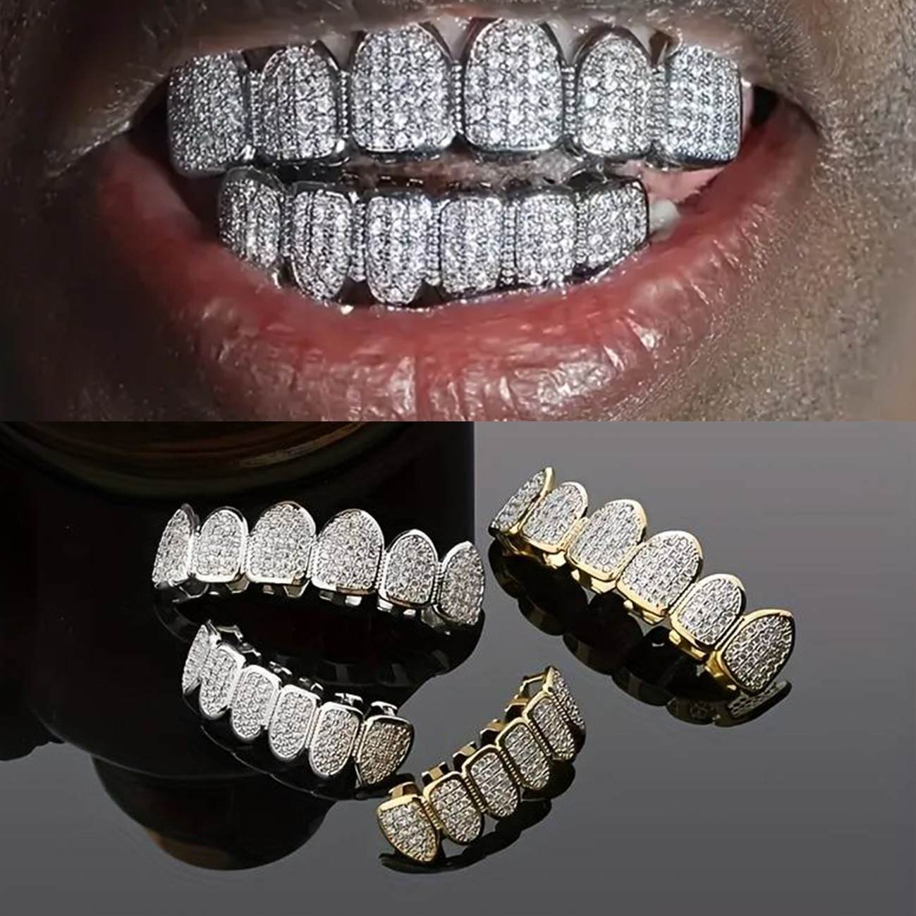 Hip-hop braces copper zircon micro-inlaid real gold electroplating non-fading tooth decoration exaggerated hiphop grillz teeth grillz tooth grillz