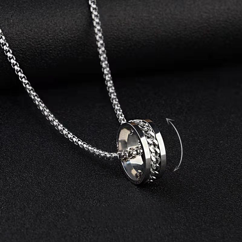 BY-061 Fashion Punk Tarnish Free Chain Stainless Steel Jewelry Fidget Spinner Ring Pendant Men Necklace for Men