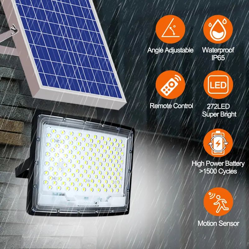 AUNONT ABS Waterproof Ip67 New design Three sided luminous solar flood lamp 100w 200w 300w 500w 800w Led Solar Solar Powered Waterproof High Brightness Outdoor Garden Courtyard 150W LED Lights Battery life up to 3-5 years