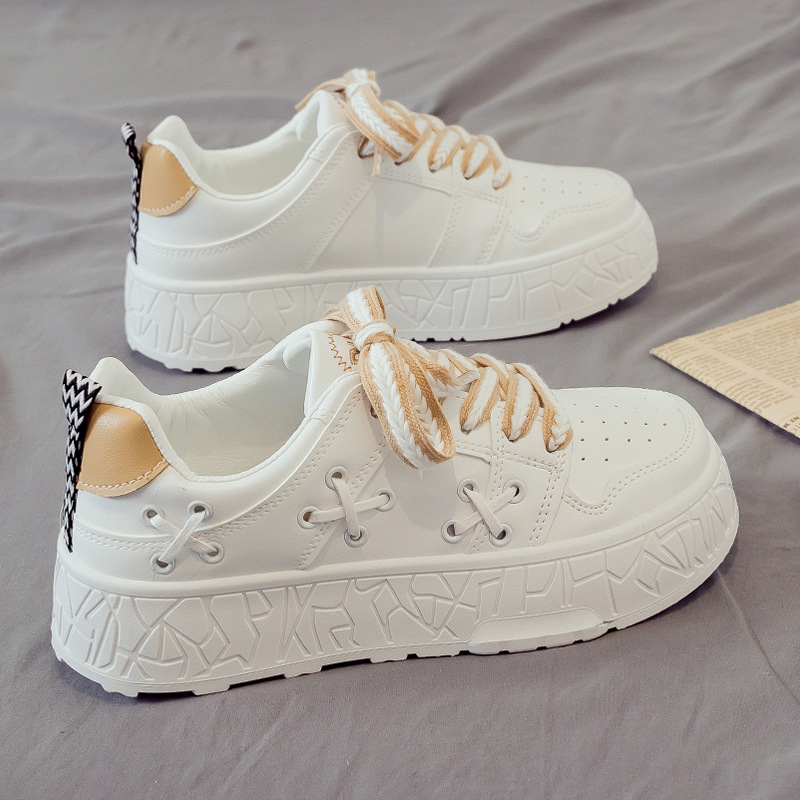 PH92 Women's Spring New Platform Lace-Up Small White Shoes Comfortable Round Toe Casual Shoes