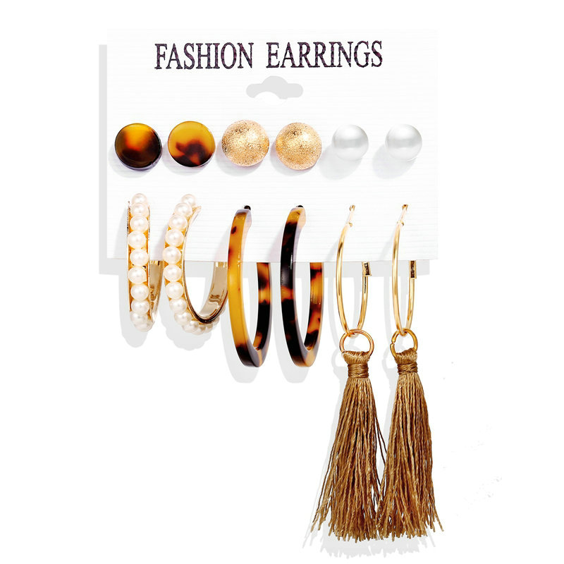 5176 6pcs Women's Earrings Set Tassel Pearl Acrylic Earrings For Women Bohemian Fashion Jewelry Geometric kolczyki Hoop Earings Set