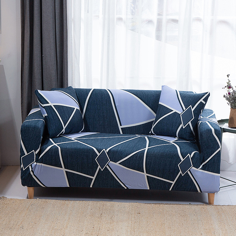 Stretch Sofa Cover Navy Geometric Printed Couch Covers Loveseat Slipcovers for 2-4 Cushion Couches Sofas Non Slip Soft Washable Furniture Protector