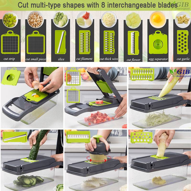 Vegetable Chopper Mandoline Slicer Cutter Chopper 12 in 1 Interchangeable Blades with Colander Basket and Container by LAGPOUSI Cleaningtool 