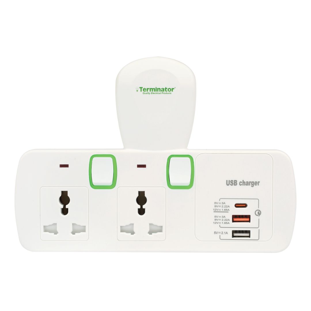 2 Way Universal T Socket With 3USB (A & C Type)