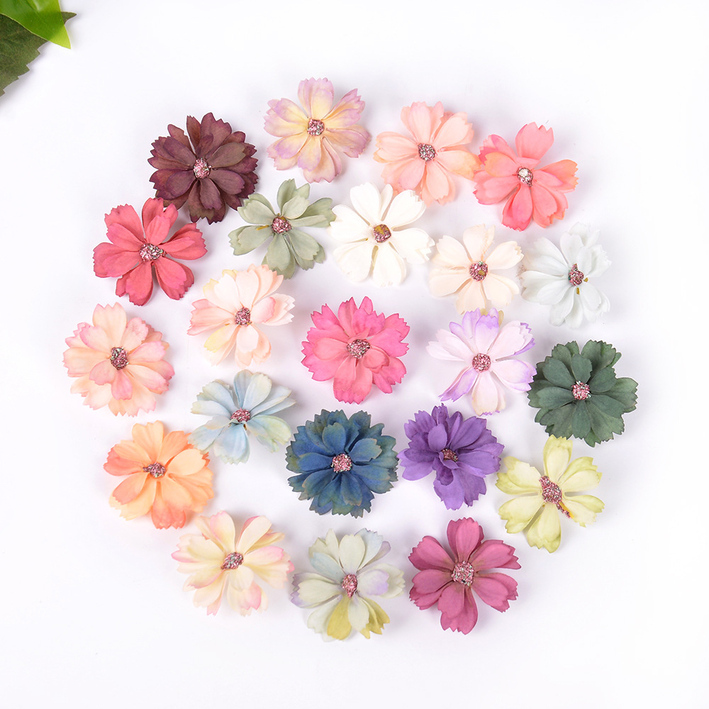 21 PCS Faux Flowers Heads for Crafts Artificial Silk Daisy Flowers Mini Assorted Faux Flowers DIY Wreath Accessories for DIY Holiday Wedding Party Home Garden Decoration 4 cm