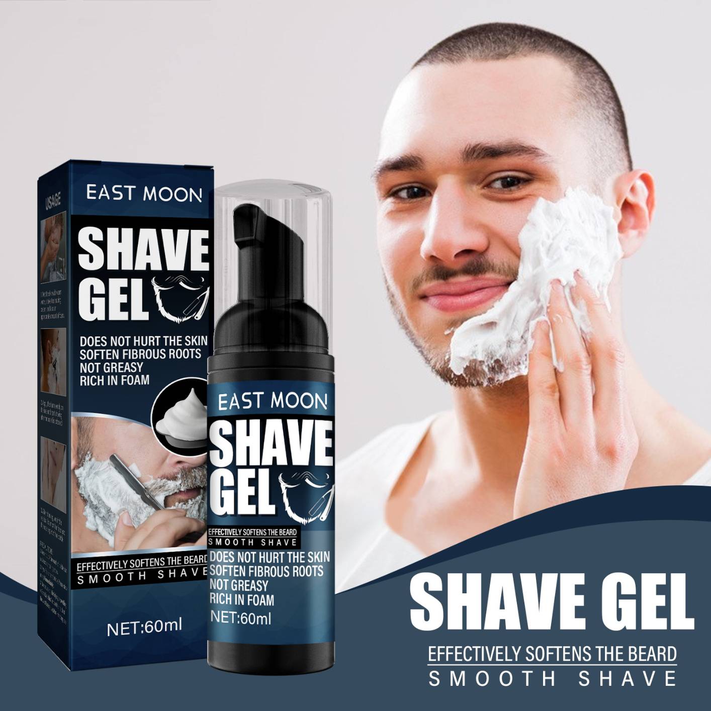 60ml Men's Shaving Foam,Gentle Refreshing Cleansing Softening Beard Foaming Shaving Cream Helps Microcuts And Shaving Irritation