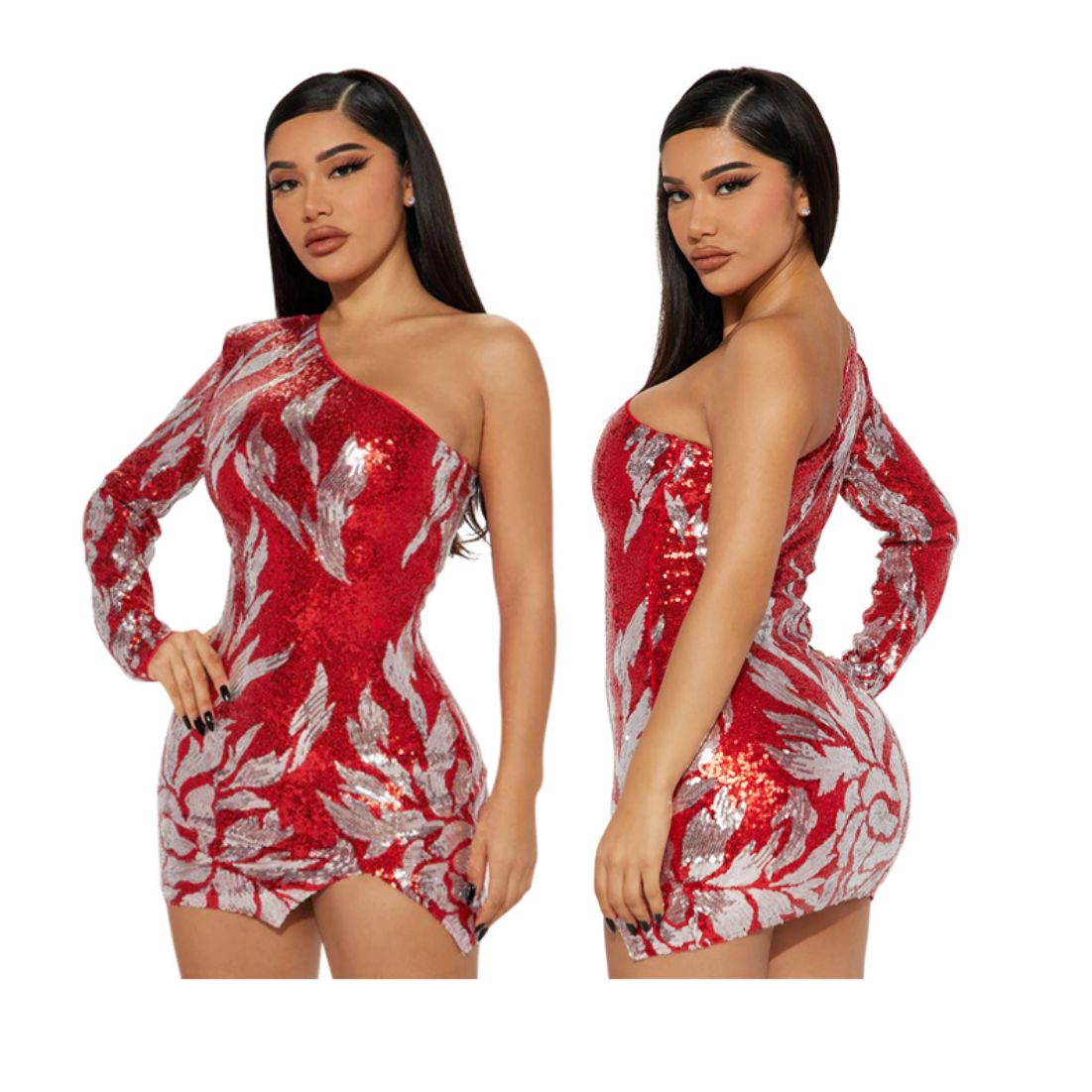 New fashion one-shoulder slim sequined hip dress with short skirt fashion sexy party bar performance skirt female lady ladies woman women