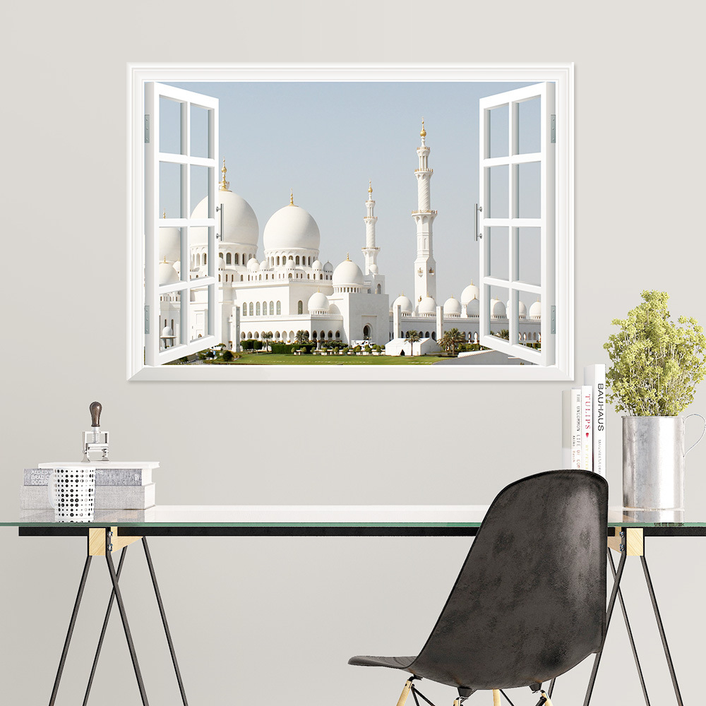 Muslim Eid al Fitr living room background wall stickers and murals home decorative painting CRRshop 3D fake window PVC flat wall sticker 50*70 cm