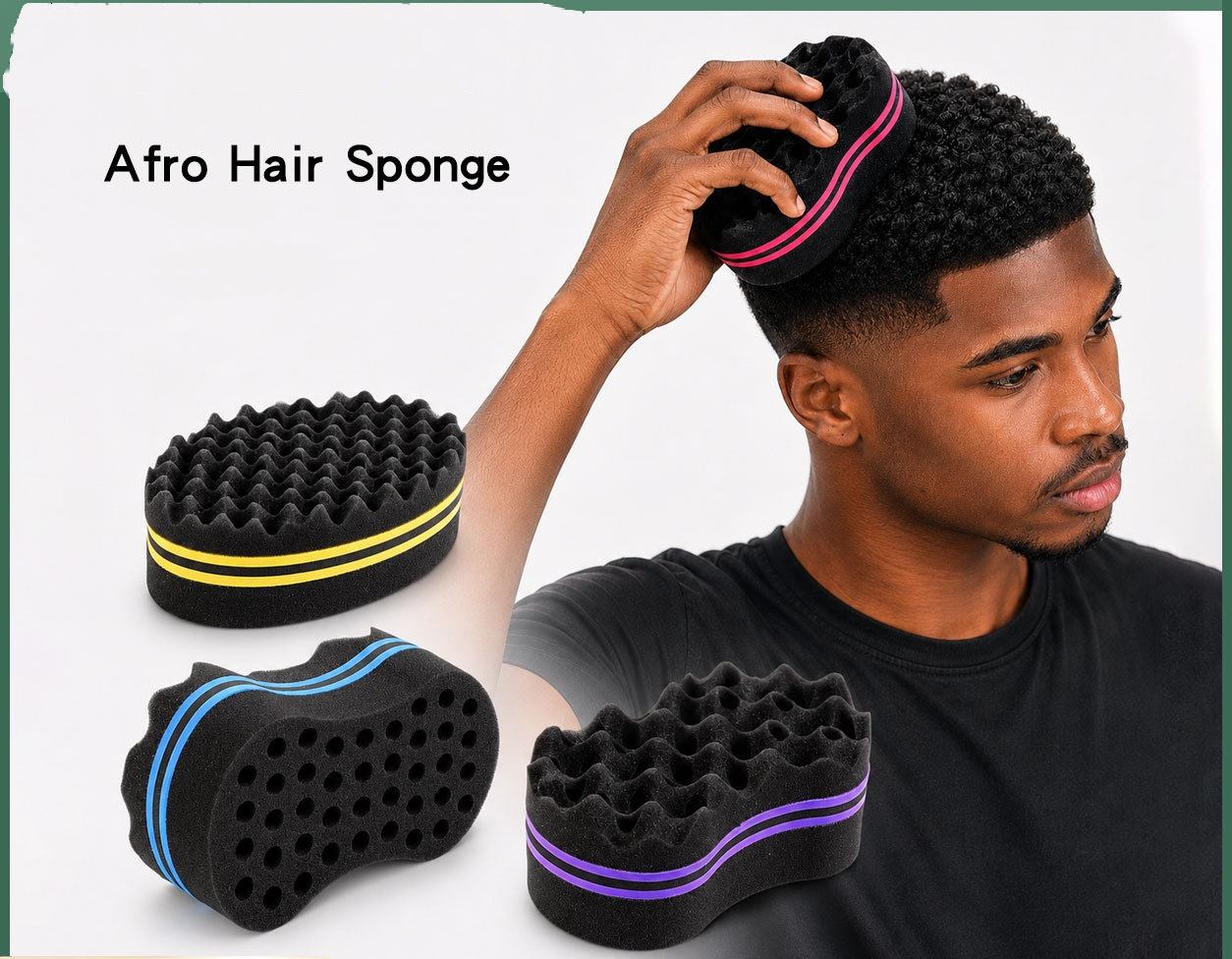 Oval Wave Sponge Hair Brush, Single & Double Sided Small Holes Hair Styling Tool for Dreadlocks and Perm Hairstyle