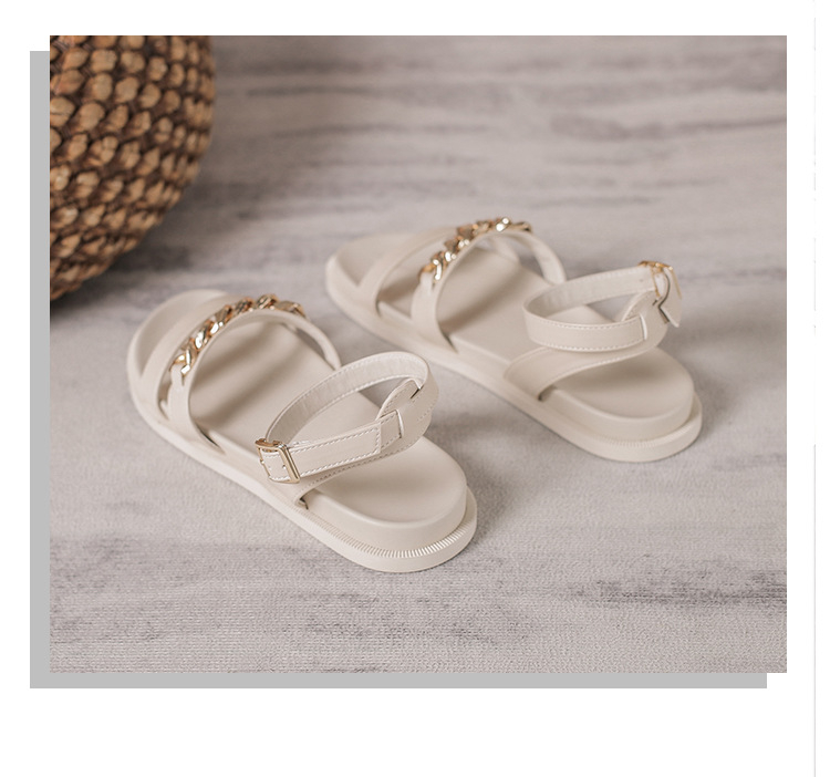 AK - 75 Children's Summer New Versatile Chain Rhinestones Sandals Flat Bottom Soft Sole Sandals