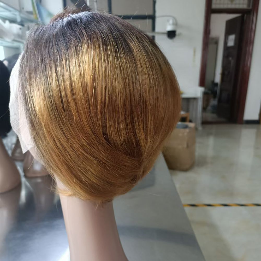 Highlight Human Hair pixie Wigs 13*4 Closure HD Lace Front Wigs Human Hair For Women 8 Inch