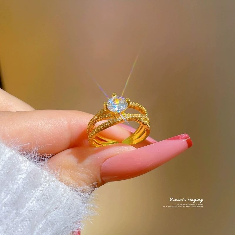 Geometric diamond studded round bead ring, open ring CRRSHOP free shipping The opening can be adjusted ring