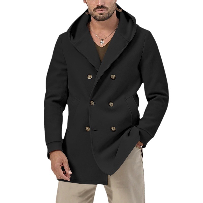 Men's Clothing Tops Jackets Coats European American Spring Autumn Men's Trench Coat Medium Length Collar Hoodie Composite Space Cotton Double Breasted Casual Windbreaker