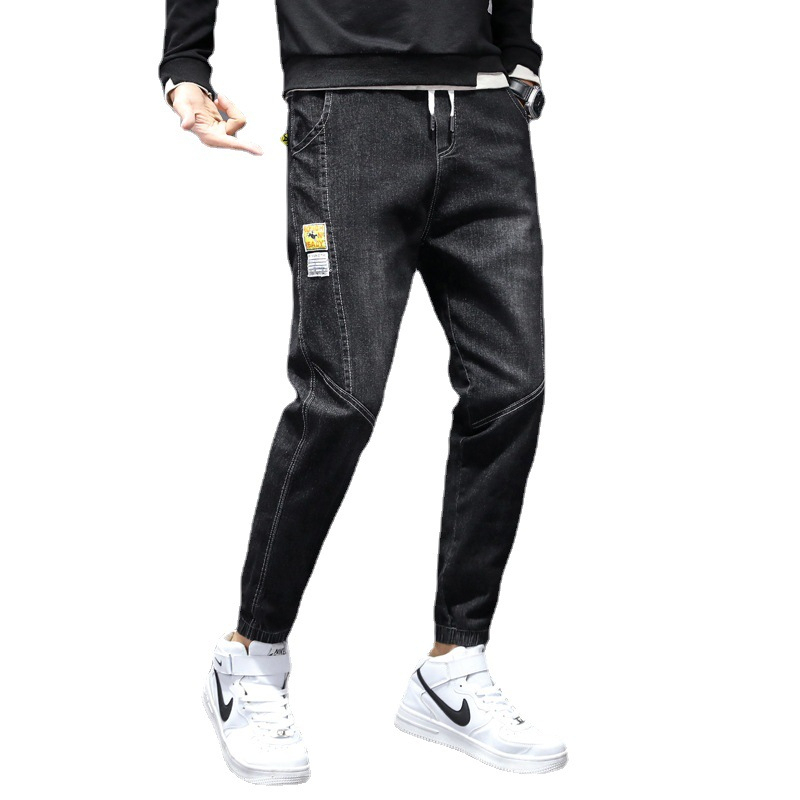 D903 Men's Joggers Denim Jeans Elastic Waist Casual Pull On Pants