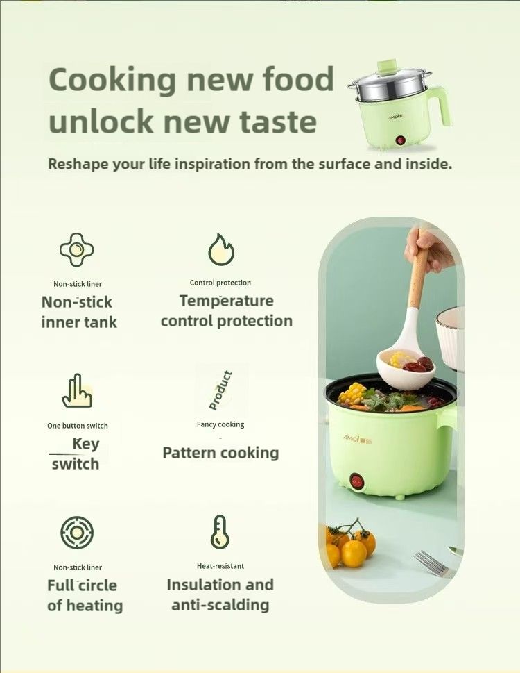 XIAXIN multifunctional electric cooking pot with steamer, portable cookware,stew,boil,saute,fry,steam,1.8L