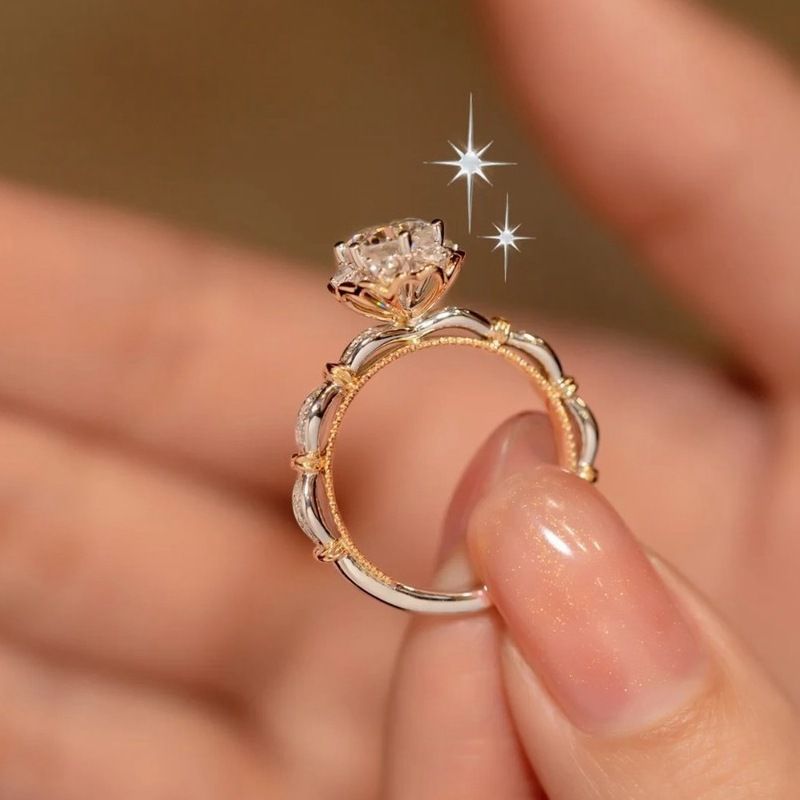 LJZ-21 Rose Gold Plated Rings for Women Flower Design Cubic Zirconia Engagement Wedding Accessories Proposal Fashion Jewelry