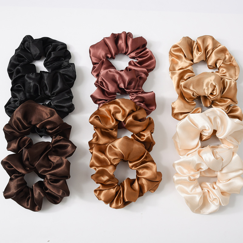 FQ156 Satin Scrunchies for Women and Girls, 2 Pcs Neutral Silk Scrunchie for Hair, Classic Elastic Scrunchy Hair Bands Ties, Soft Ropes Ponytail Holder Hair Accessories