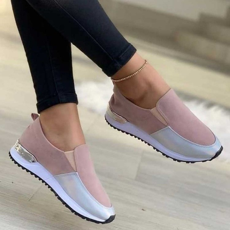Women's Round-Toe Flat-Bottom Color Matching Casual Sneakers