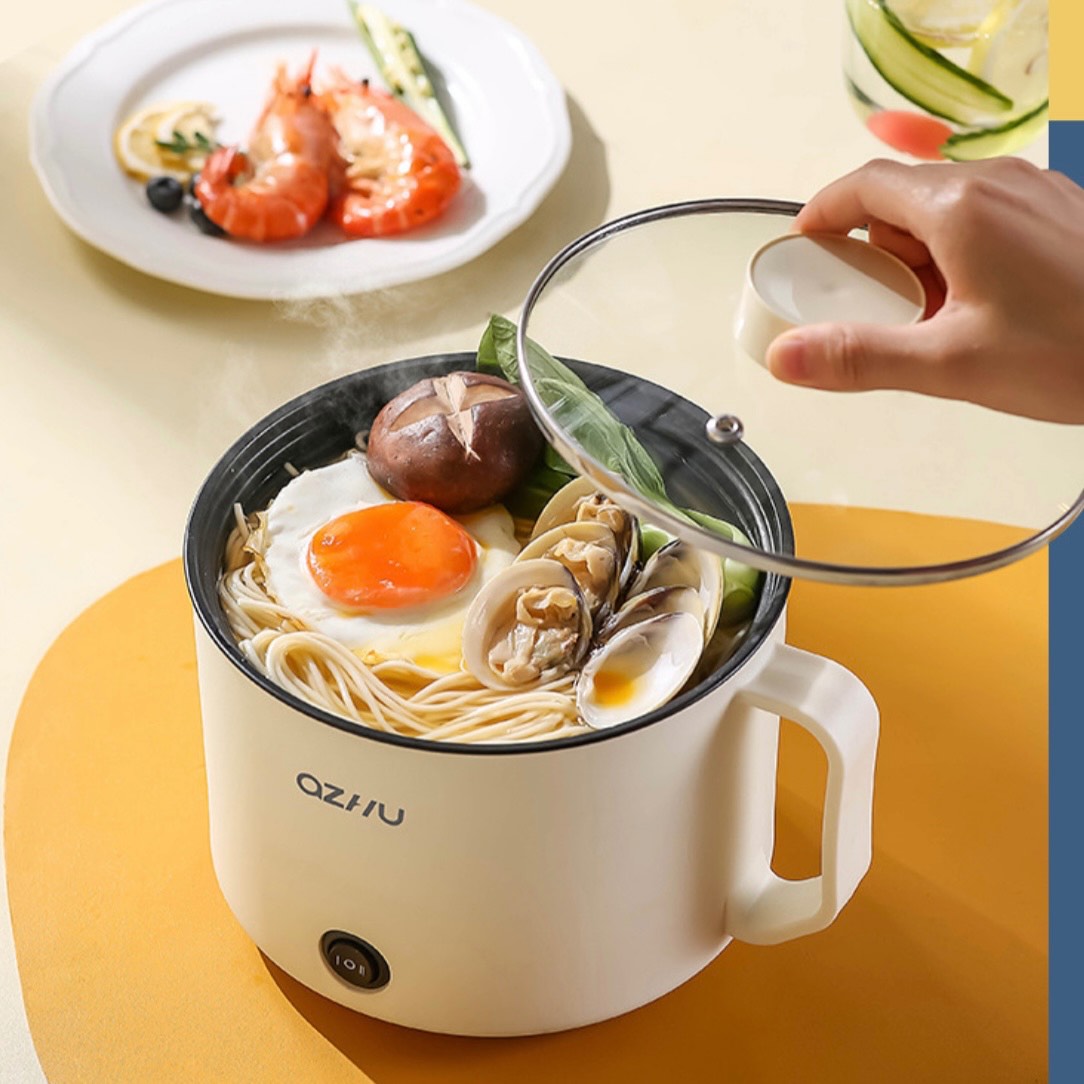 Electric Hot Pot,1.8L Household Rapid Noodles Cooker, Electric Cooker,Multifunctional Cooking Pot，Frying Pan,Mini Steamer,Non-Stick Casserole，Mini Multi-Cooker for Pasta Noodles, Soup, Boiled Eggs, Vegetables, Meat 