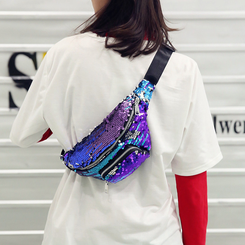 Women's Waist Bag Belt Sequined Waist Bag Large-Capacity Hiking Belt Bag Can Carry Mobile Phone Change for Running Walking Traveling