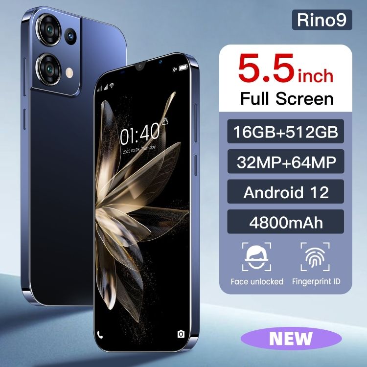 Smart phone Rino9 5G 5.5 inch full screen infinity-o screen 16GB 512 GB HD front 32MP back 64MP android 12 4800mAh Android smartphone CRRSHOP GPS navigation high-quality high definition mobile phone 10core 